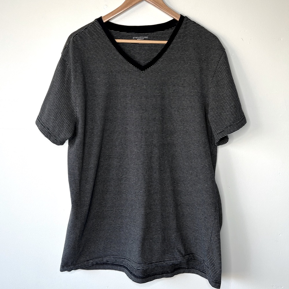 Structure V-neck Striped T-shirt, XXL
